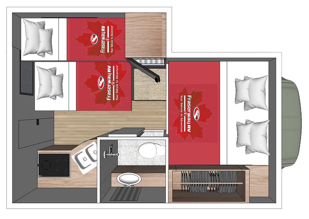 Truck Camper (met stapelbed) Slide Out (Fraserway Canada) - floor plan night