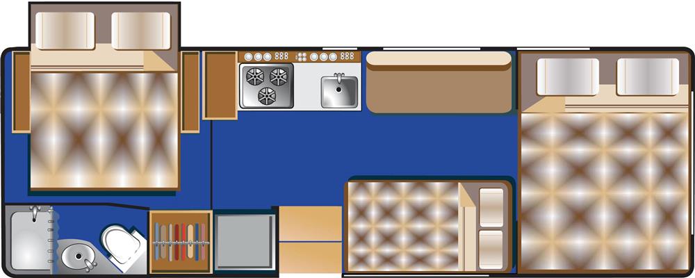 25-27' Camper met Slide-out (Road Bear RV Amerika) - floor plan night