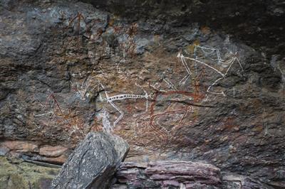 Australie, Northern Territory, Kakadu, aboriginal rock art bij Nourlangie Rock