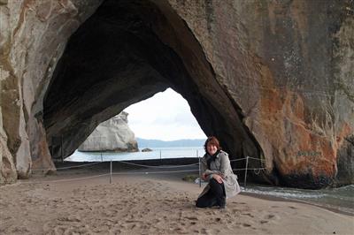 Mirjam bij Cathedral Cove, Coromandel