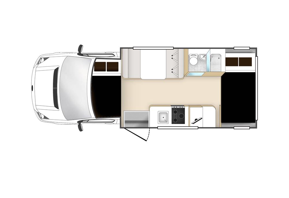 Pandora 4 Berth (StarRV Nieuw-Zeeland) - floor plan night